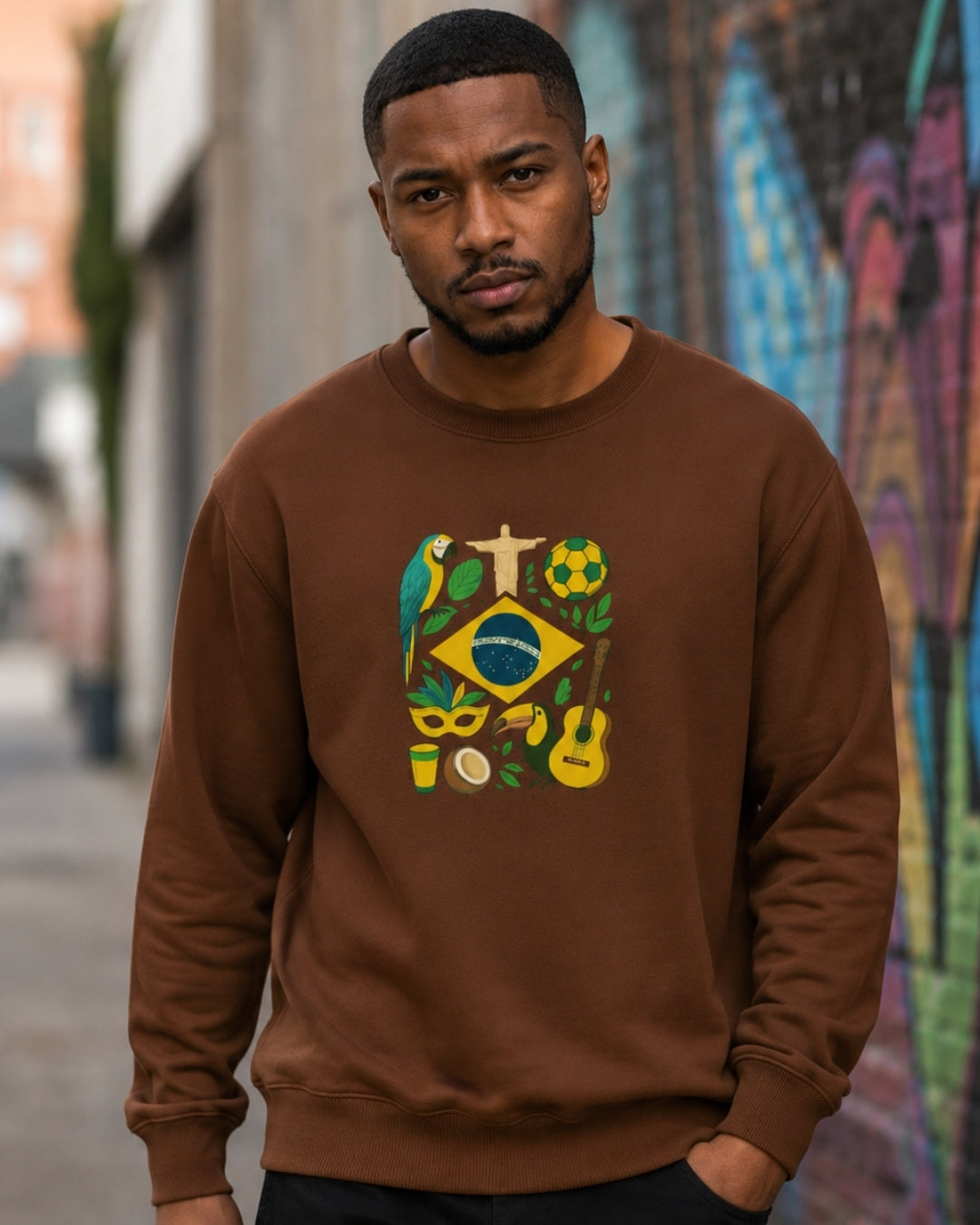 Moletom Brasil Cultura Nacional Com Símbolos Estilo Casual Urbano