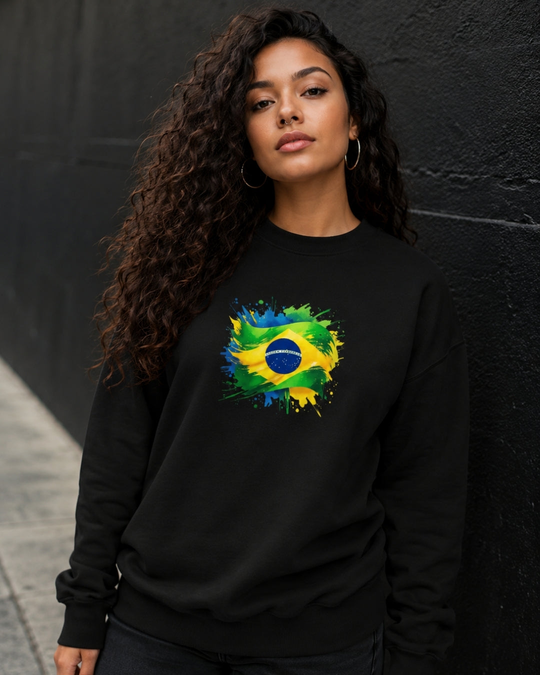 Moletom Brasil Bandeira Artística Central Estilo Casual Urbano