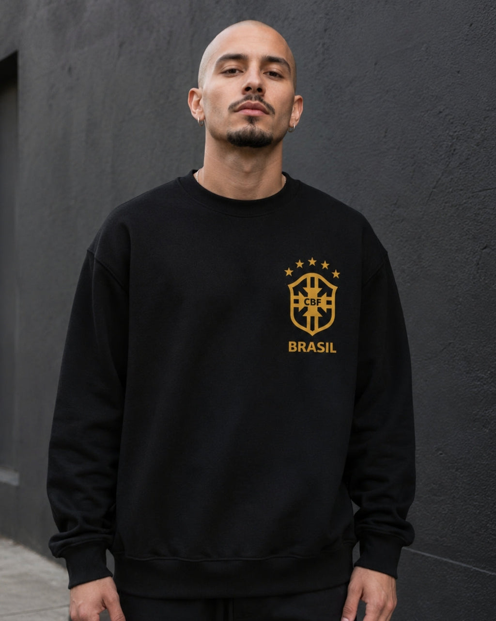 Moletom Brasil Escudo CBF Com Estrelas Estilo Casual Urbano