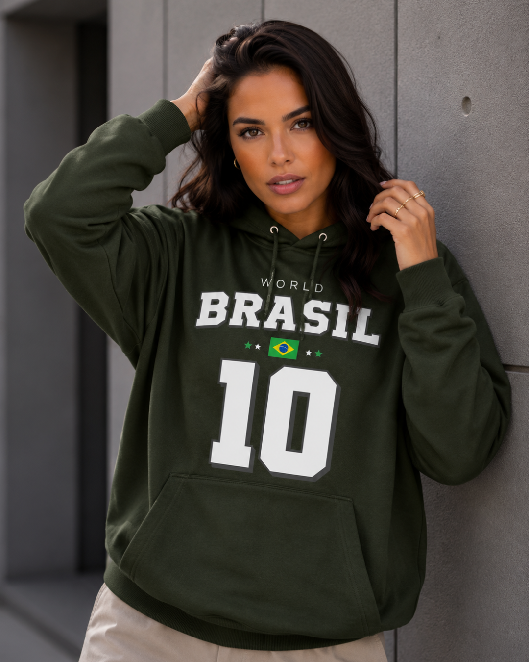 Moletom Brasil World 10 Estampa Futebol Com Capuz Casual