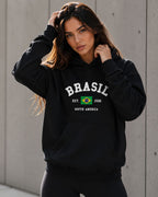 Moletom Brasil Estampa Universitária Com Capuz Casual