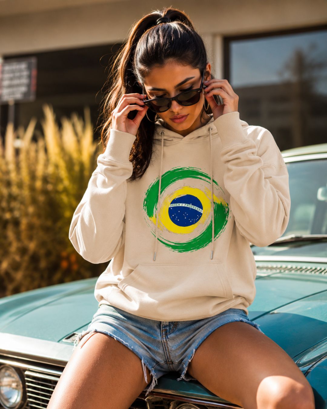 Moletom Brasil Bandeira Artística Circular Estilo Casual Urbano