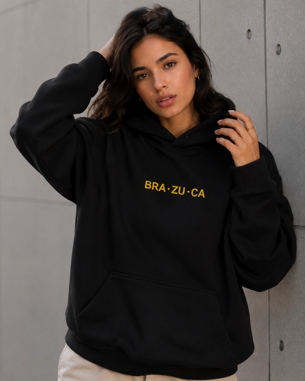 Moletom Brasil Bra Zu Ca Estampa Costas Com Capuz Casual