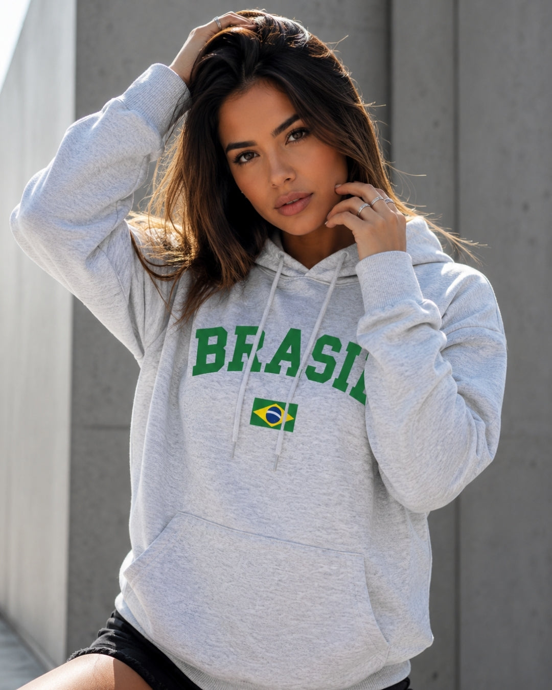 Moletom Brasil Universitário Com Bandeira Frontal E Capuz Casual