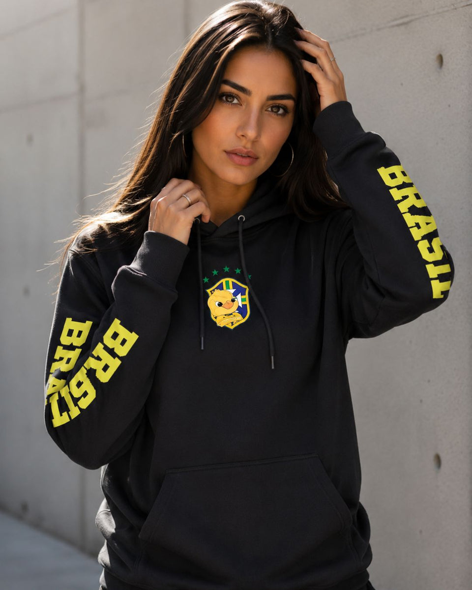 Moletom Brasil Escudo Canarinho Com Mangas Estampadas Casual