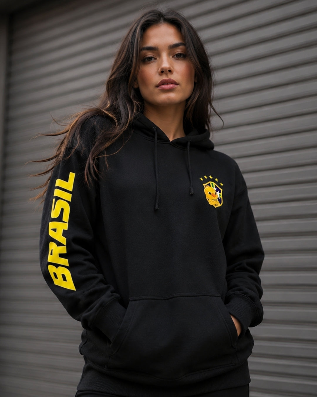Moletom Brasil Escudo Na Manga Com Capuz Casual Esportivo