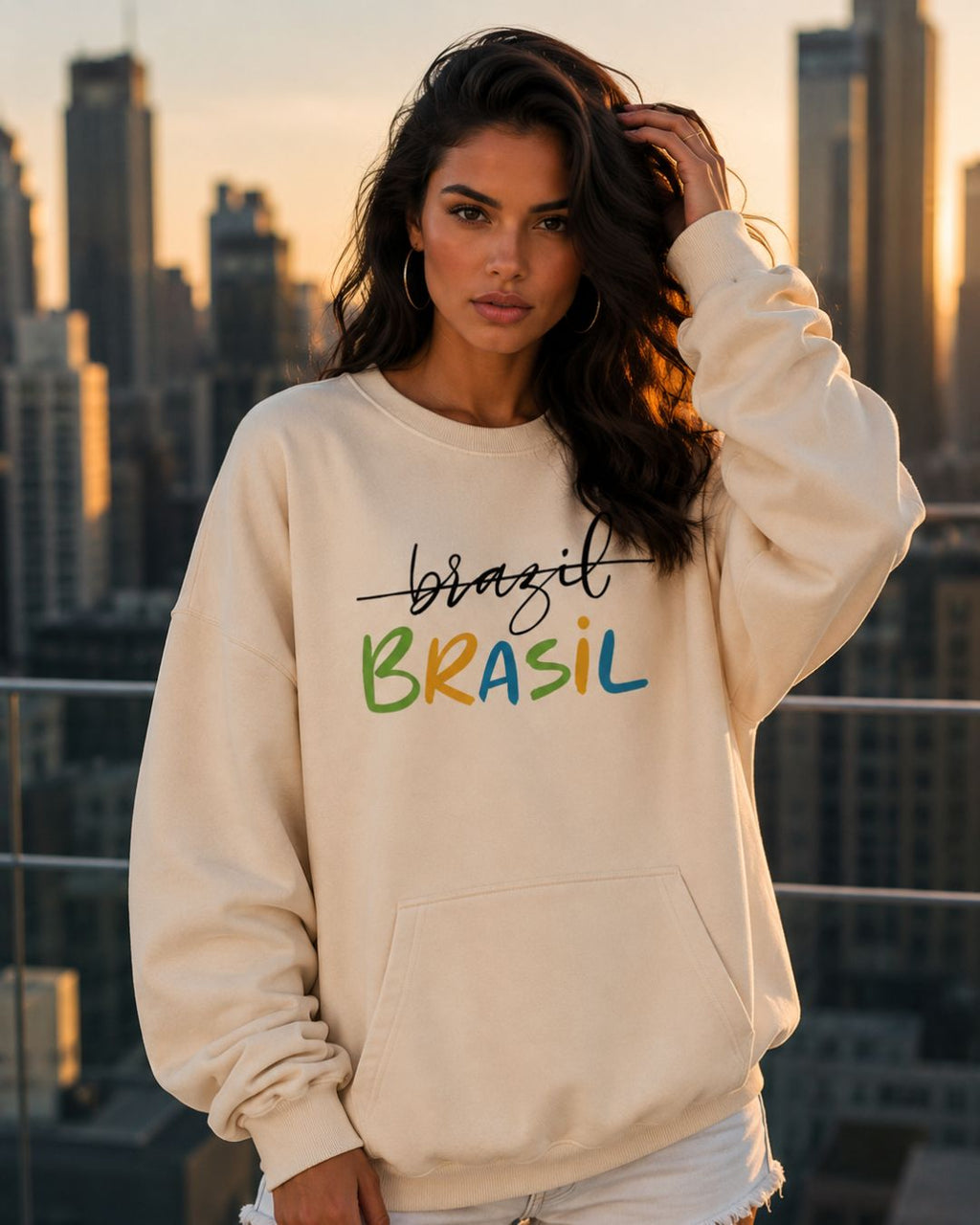 Moletom Brasil Lettering Colorido Estilo Casual Urbano Moderno