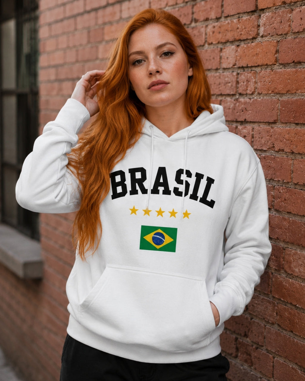 Moletom Brasil Estampa Clássica Com Bandeira E Capuz Casual