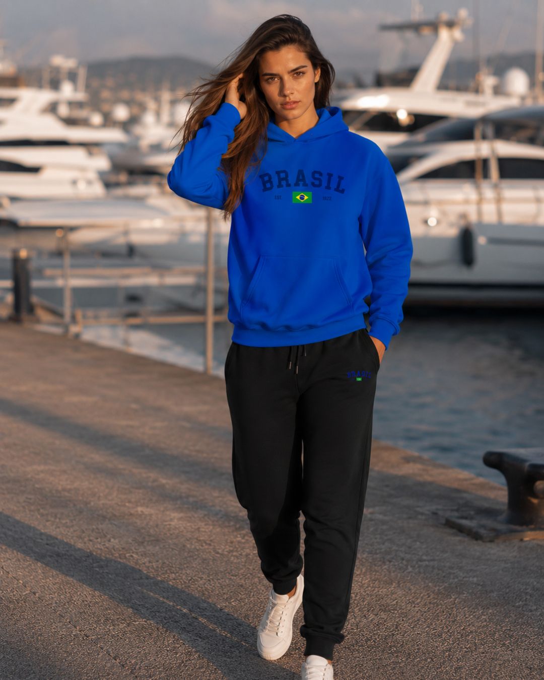 Conjunto Moletom Brasil Universitário Com Calça Jogger Casual
