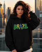 Moletom Brasil Lettering Artístico Com Capuz Estilo Casual Urbano