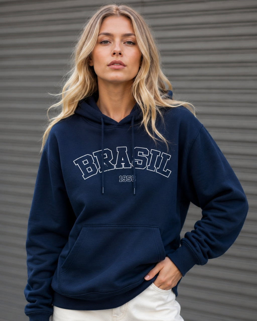 Moletom Brasil Estampa Universitária Frontal Com Capuz Casual