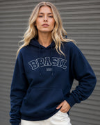 Moletom Brasil Estampa Universitária Frontal Com Capuz Casual