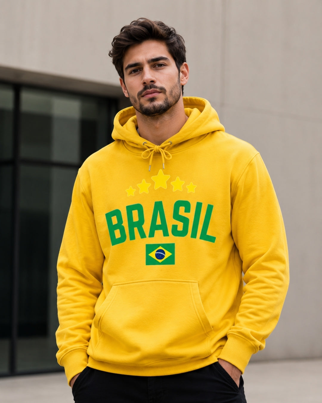 Moletom Brasil Estilo Universitário Com Estrelas E Capuz Casual