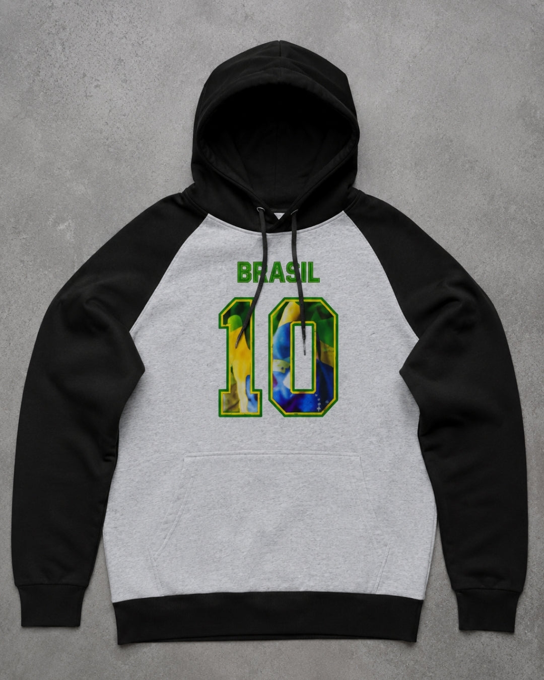 Moletom Brasil 10 Estampa Bandeira Com Capuz Raglan Casual
