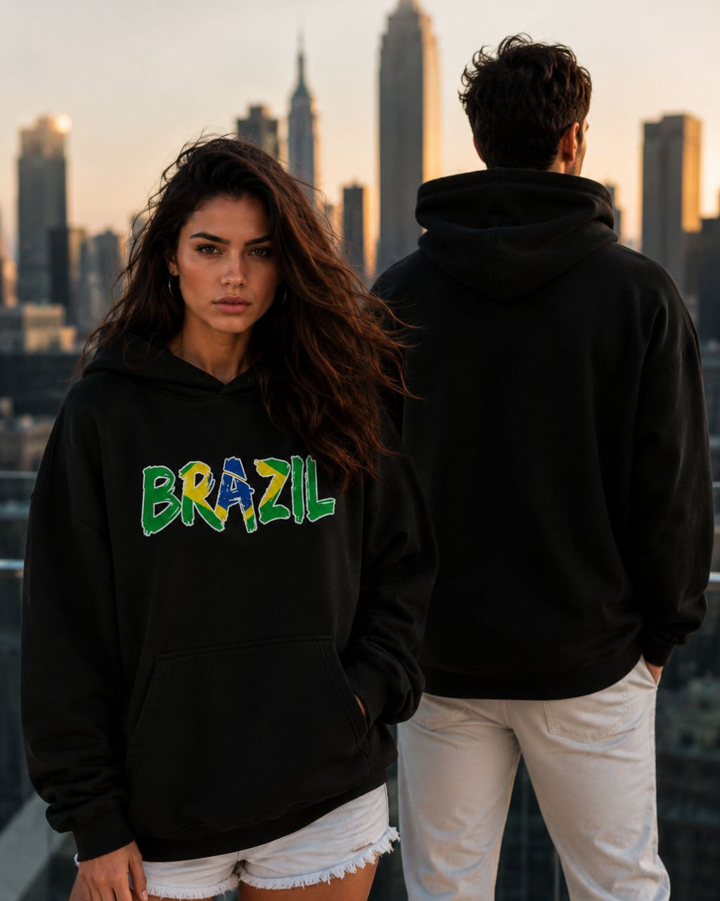 Moletom Brasil Lettering Artístico Com Capuz Estilo Casual Urbano