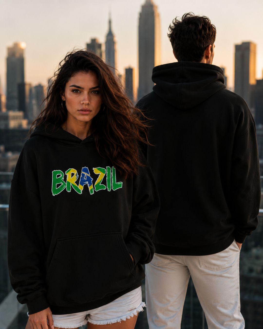 Moletom Brasil Lettering Artístico Com Capuz Estilo Casual Urbano