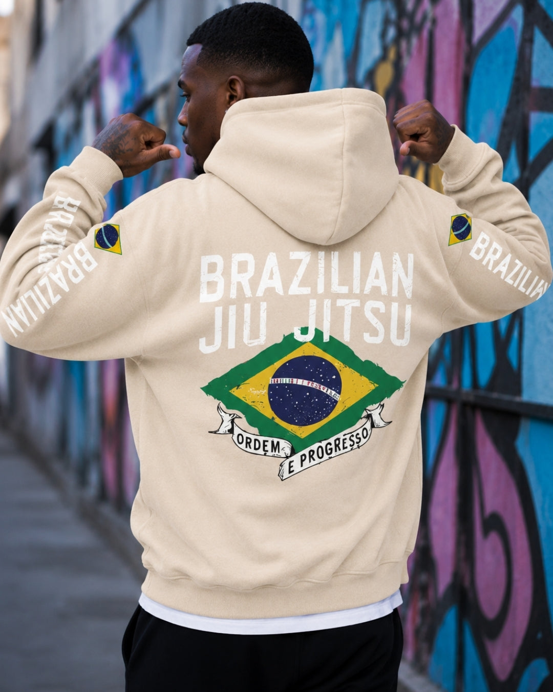 Moletom Brasil Jiu Jitsu Bandeira Costas Com Capuz Casual