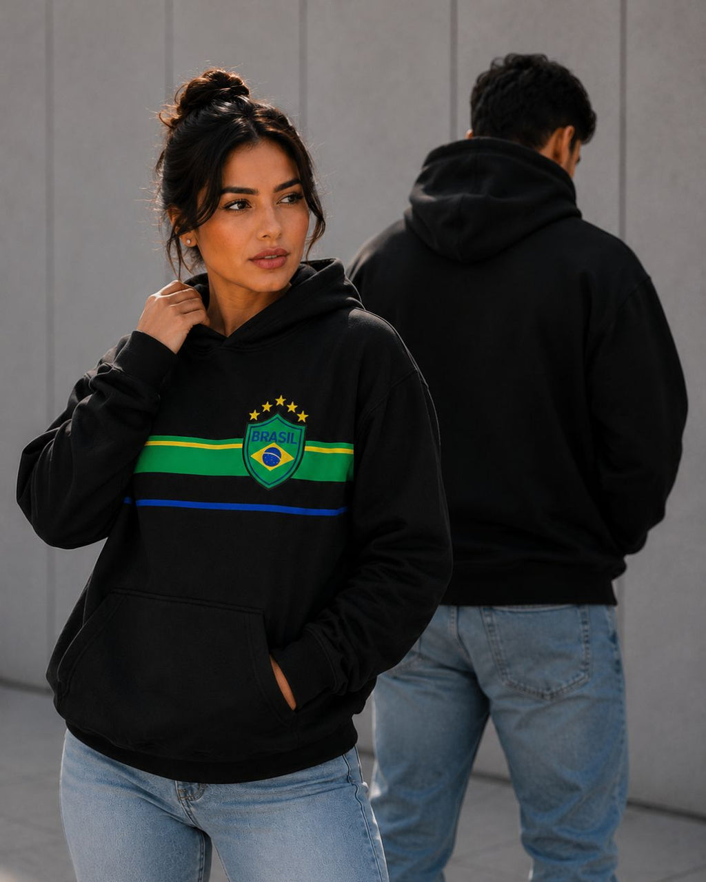 Moletom Brasil Lettering Curvo Com Estrelas Estilo Casual Urbano