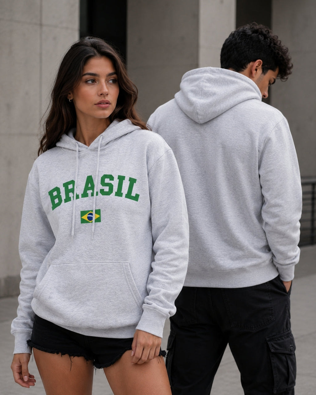 Moletom Brasil Universitário Com Bandeira Frontal E Capuz Casual