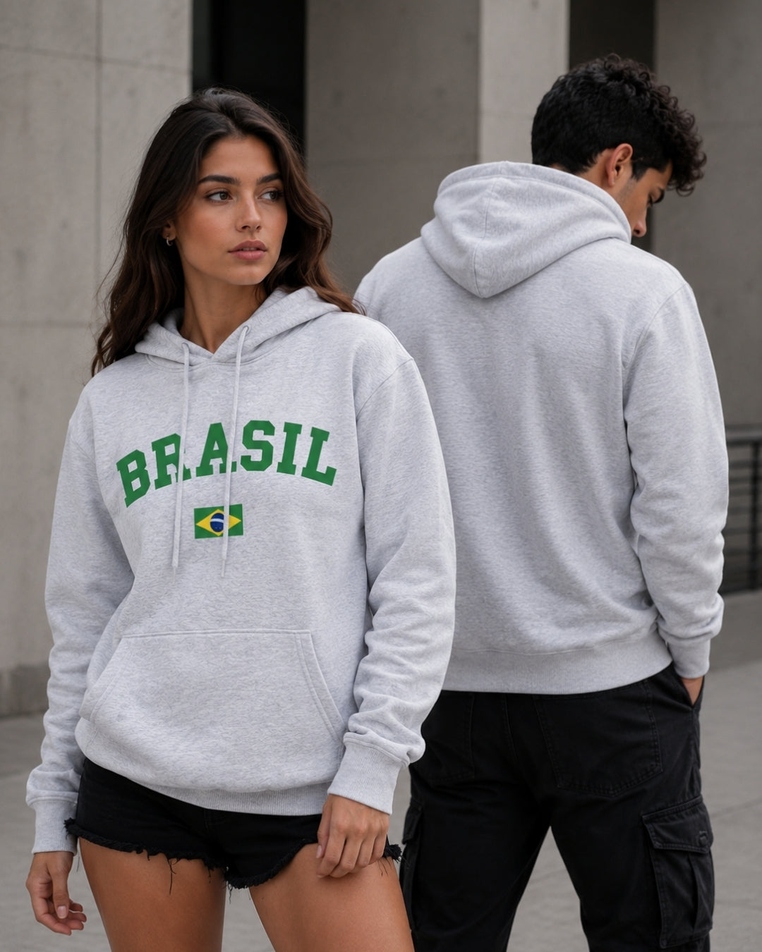 Moletom Brasil Universitário Com Bandeira Frontal E Capuz Casual