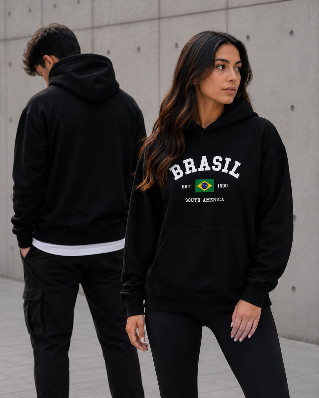 Moletom Brasil Estampa Universitária Com Capuz Casual