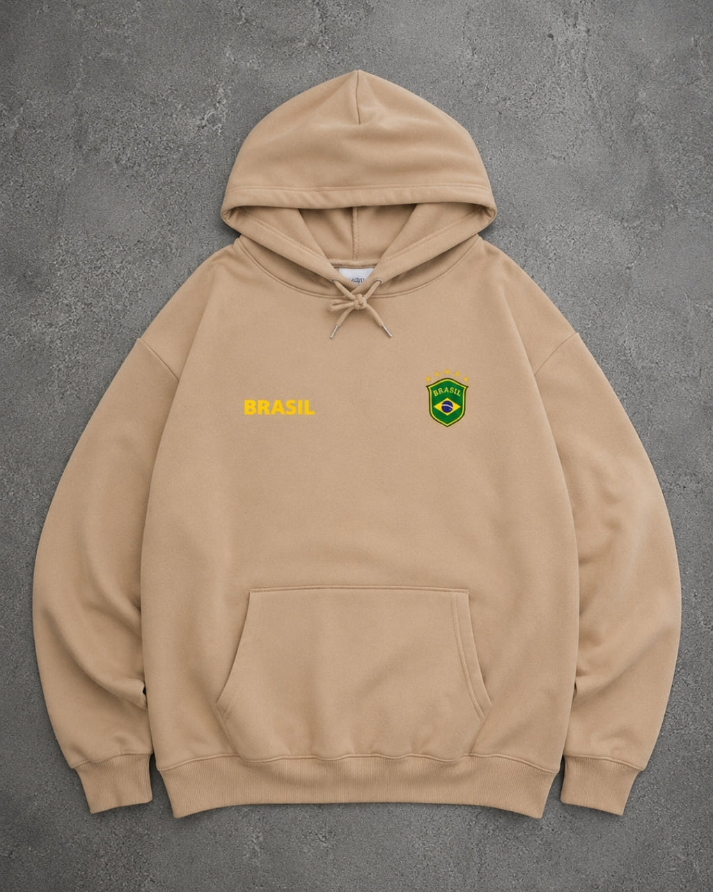 Moletom Brasil Escudo Bordado No Peito Com Capuz Casual