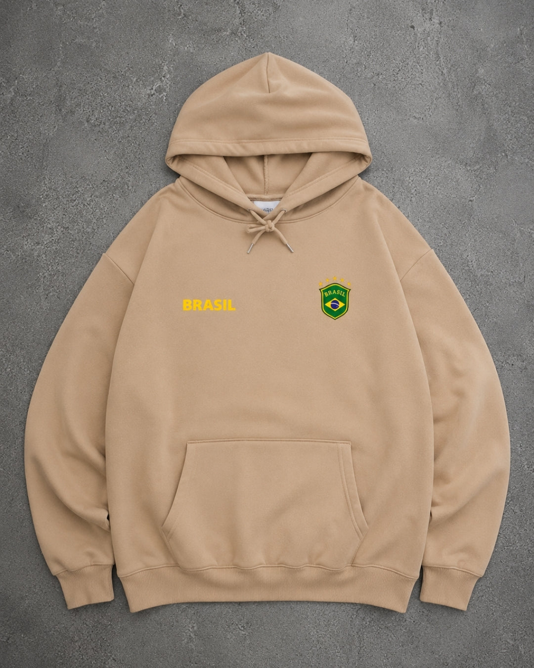 Moletom Brasil Escudo Bordado No Peito Com Capuz Casual