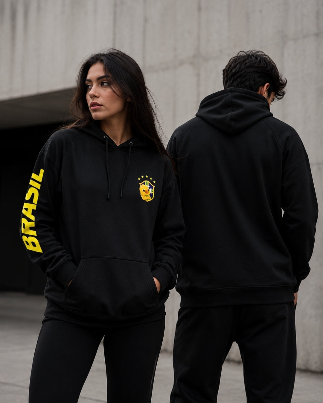 Moletom Brasil Escudo Na Manga Com Capuz Casual Esportivo