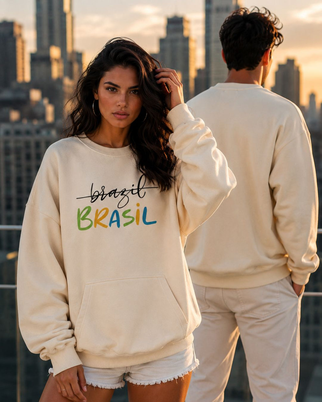 Moletom Brasil Lettering Colorido Estilo Casual Urbano Moderno